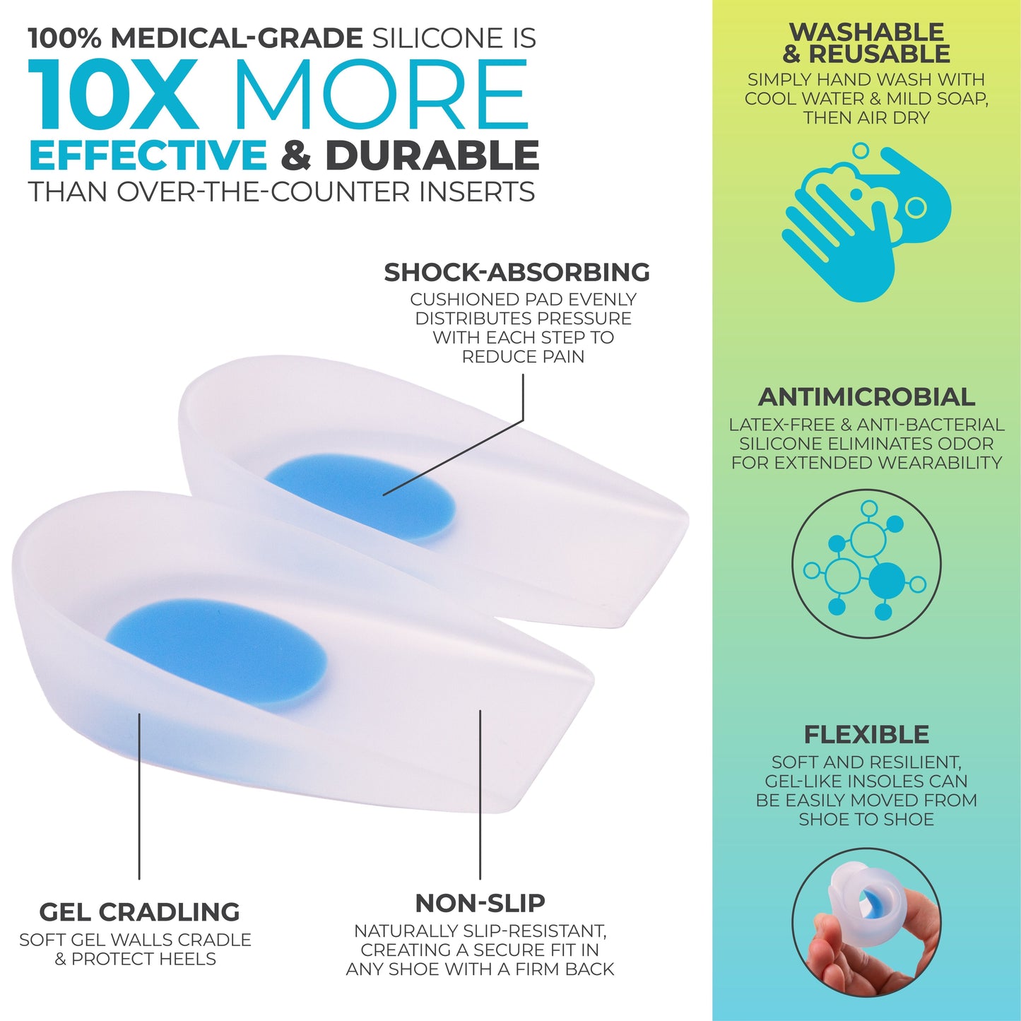 Plantar & Achilles Heel Spur Inserts – Silicone Gel Cups for Heel Pain Relief (Pair)