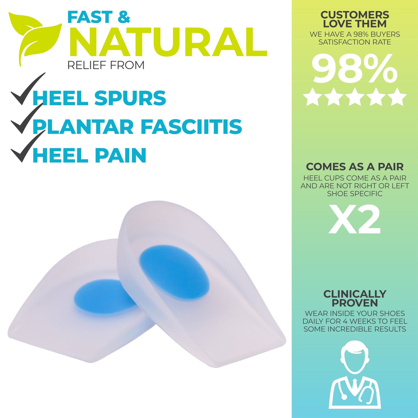 Plantar & Achilles Heel Spur Inserts – Silicone Gel Cups for Heel Pain Relief (Pair)
