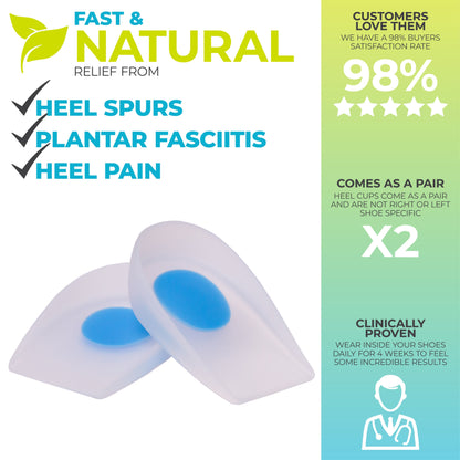 Plantar & Achilles Heel Spur Inserts – Silicone Gel Cups for Heel Pain Relief (Pair)