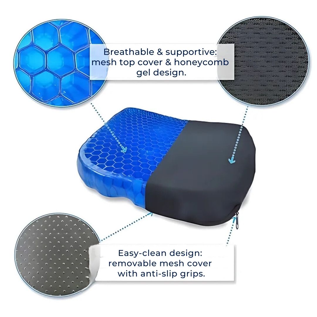 Orthopedic Gel Seat Cushion – Tailbone & Lower Back Pain Relief for Office, Car & Wheelchair Use